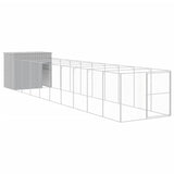 Dog House with Run Light Gray 84.3"x420.9"x71.3" Galvanized Steel