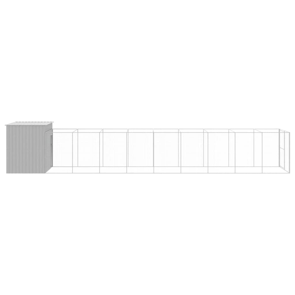 Dog House with Run Light Gray 84.3"x420.9"x71.3" Galvanized Steel