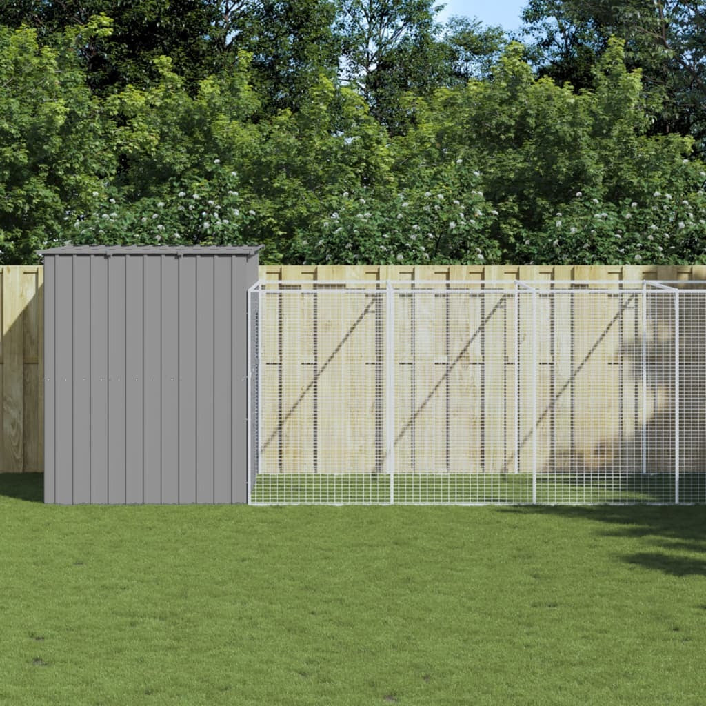 Dog House with Run Light Gray 84.3"x501.2"x71.3" Galvanized Steel