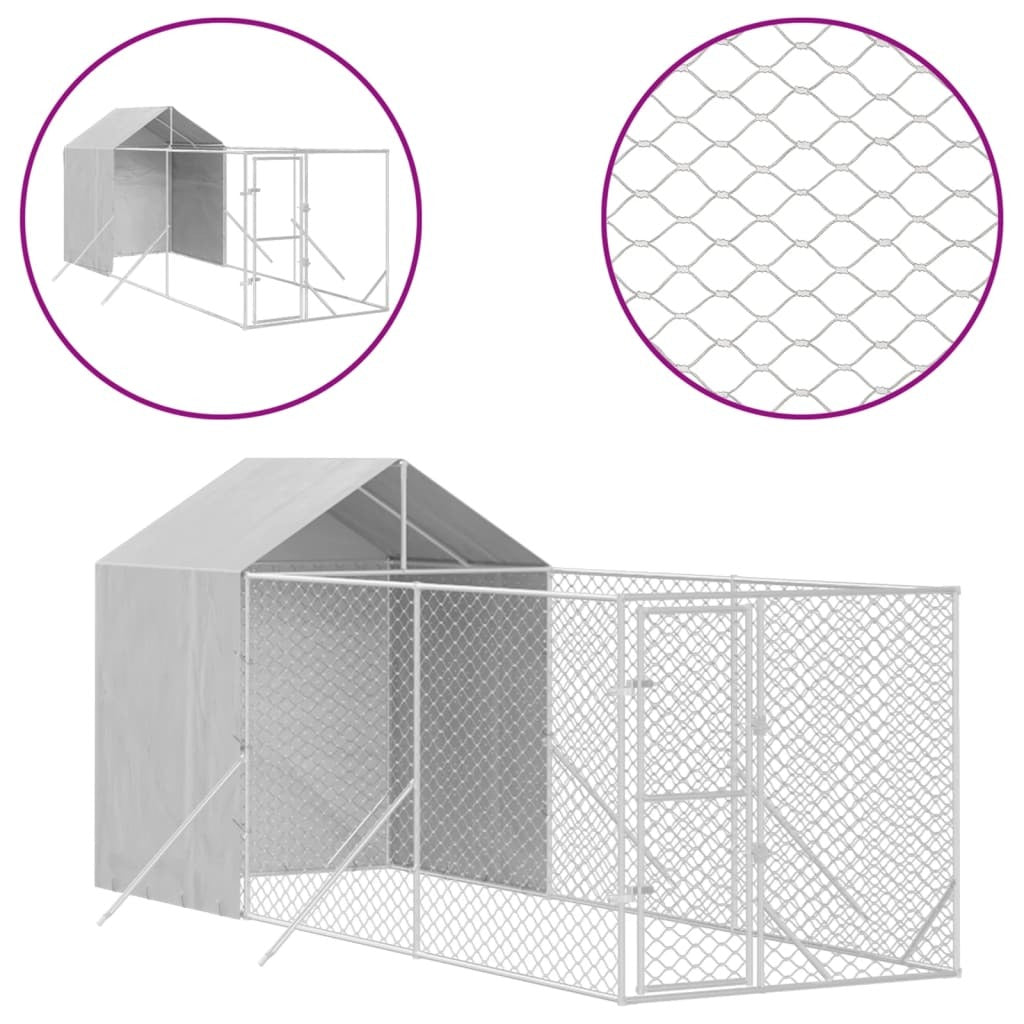 Outdoor Dog Kennel with Roof Silver 6.6‘x19.7‘x8.2‘ Galvanized Steel