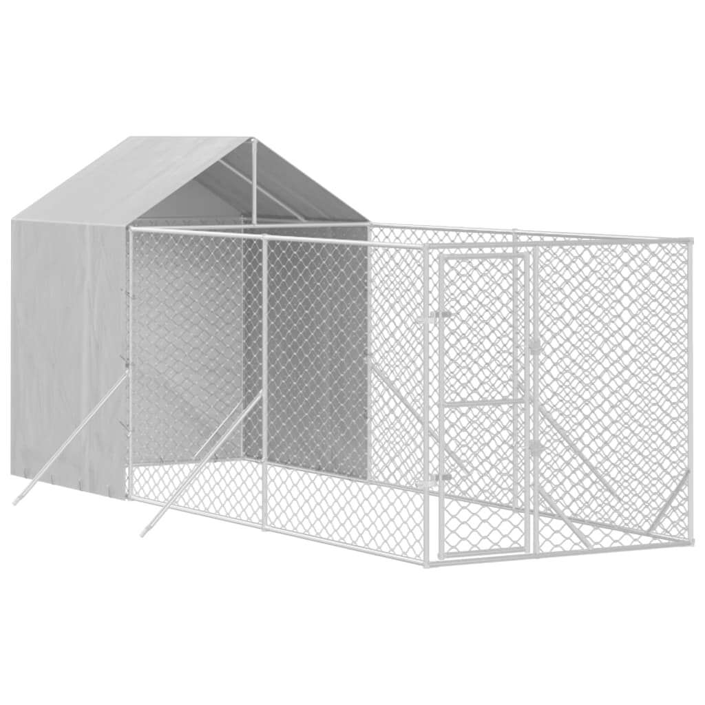 Outdoor Dog Kennel with Roof Silver 6.6‘x19.7‘x8.2‘ Galvanized Steel