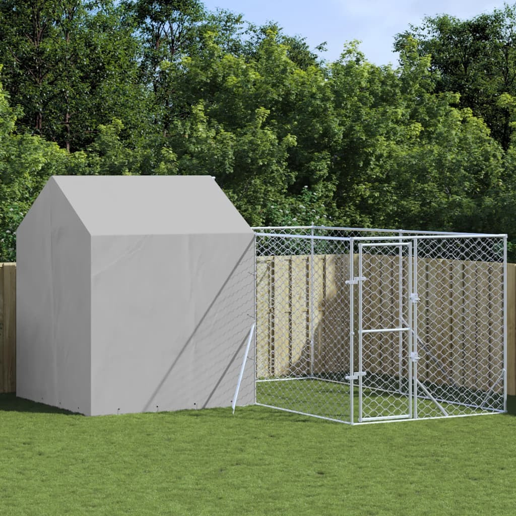 Outdoor Dog Kennel with Roof Silver 13.1‘x13.1‘x8.2‘ Galvanized Steel