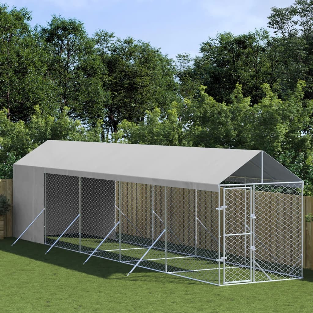 Outdoor Dog Kennel with Roof Silver 6.6‘x32.8‘x8.2‘ Galvanized Steel