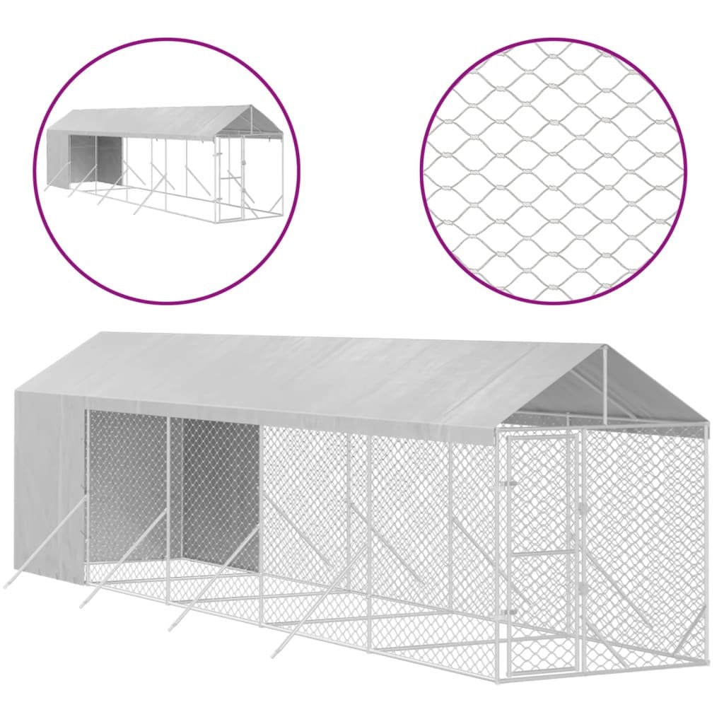 Outdoor Dog Kennel with Roof Silver 6.6‘x32.8‘x8.2‘ Galvanized Steel