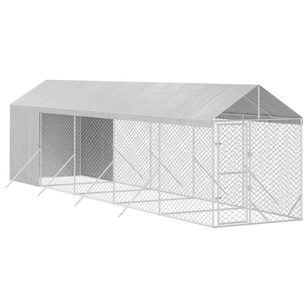 Outdoor Dog Kennel with Roof Silver 6.6‘x32.8‘x8.2‘ Galvanized Steel