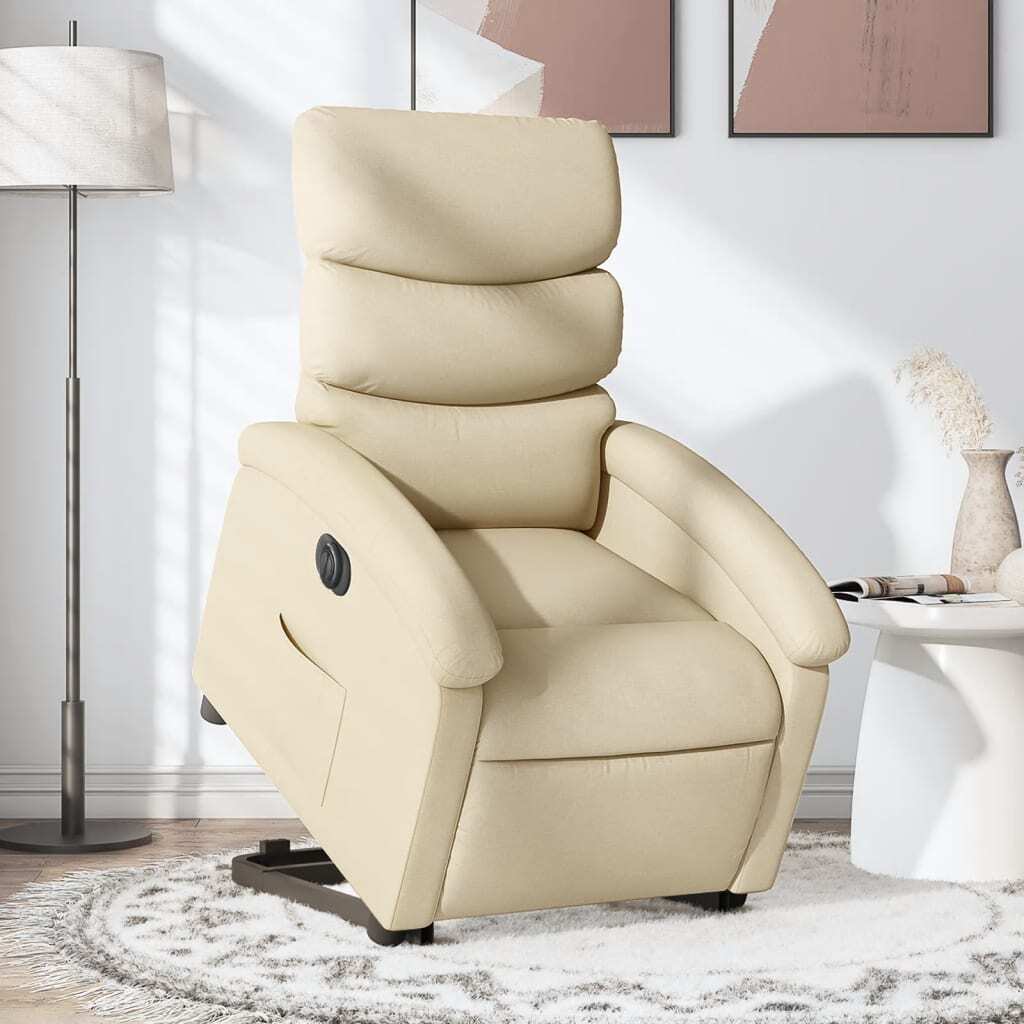 Electric Stand up Recliner Chair Cream Fabric