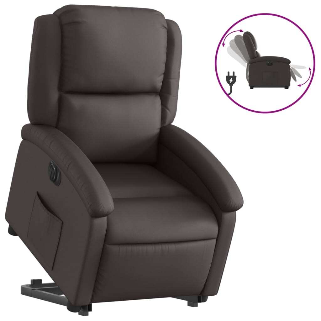 Electric Stand up Recliner Chair Dark Brown Real Leather