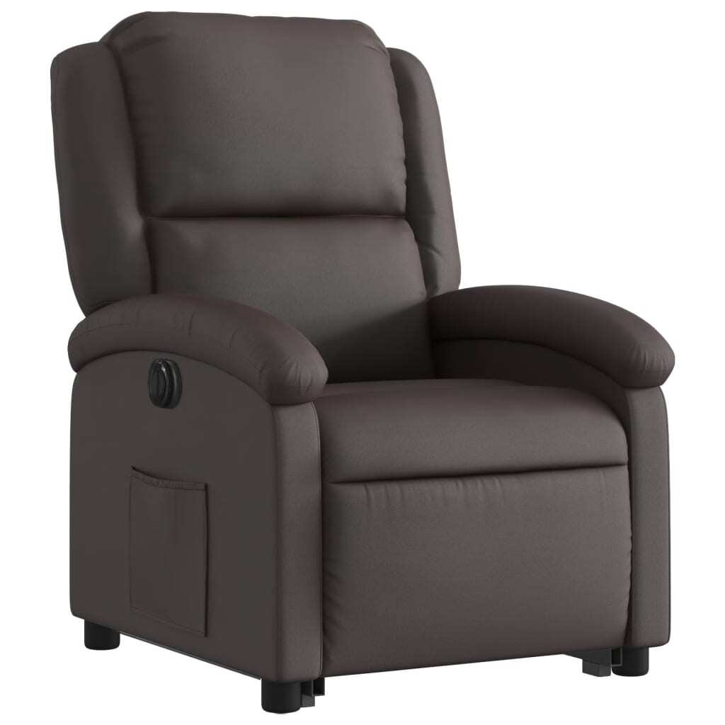 Electric Stand up Recliner Chair Dark Brown Real Leather