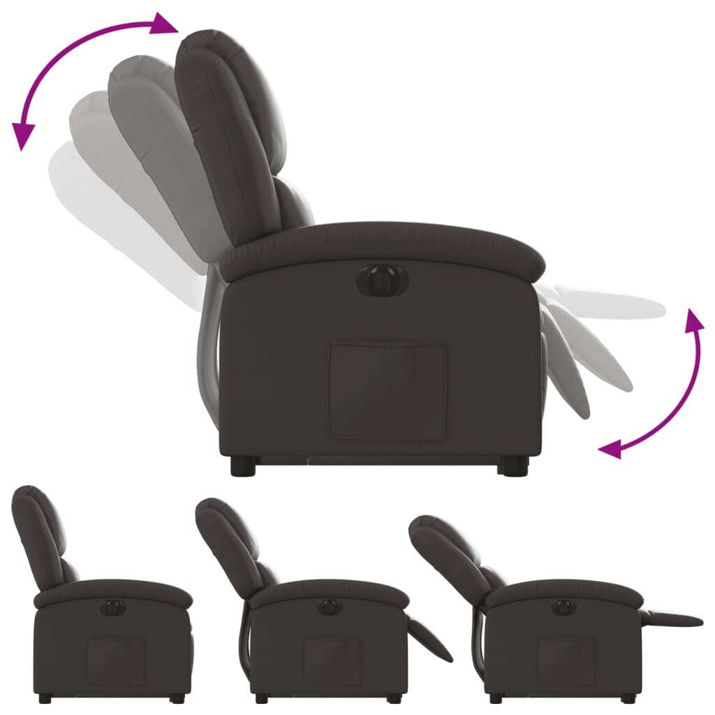 Electric Stand up Recliner Chair Dark Brown Real Leather