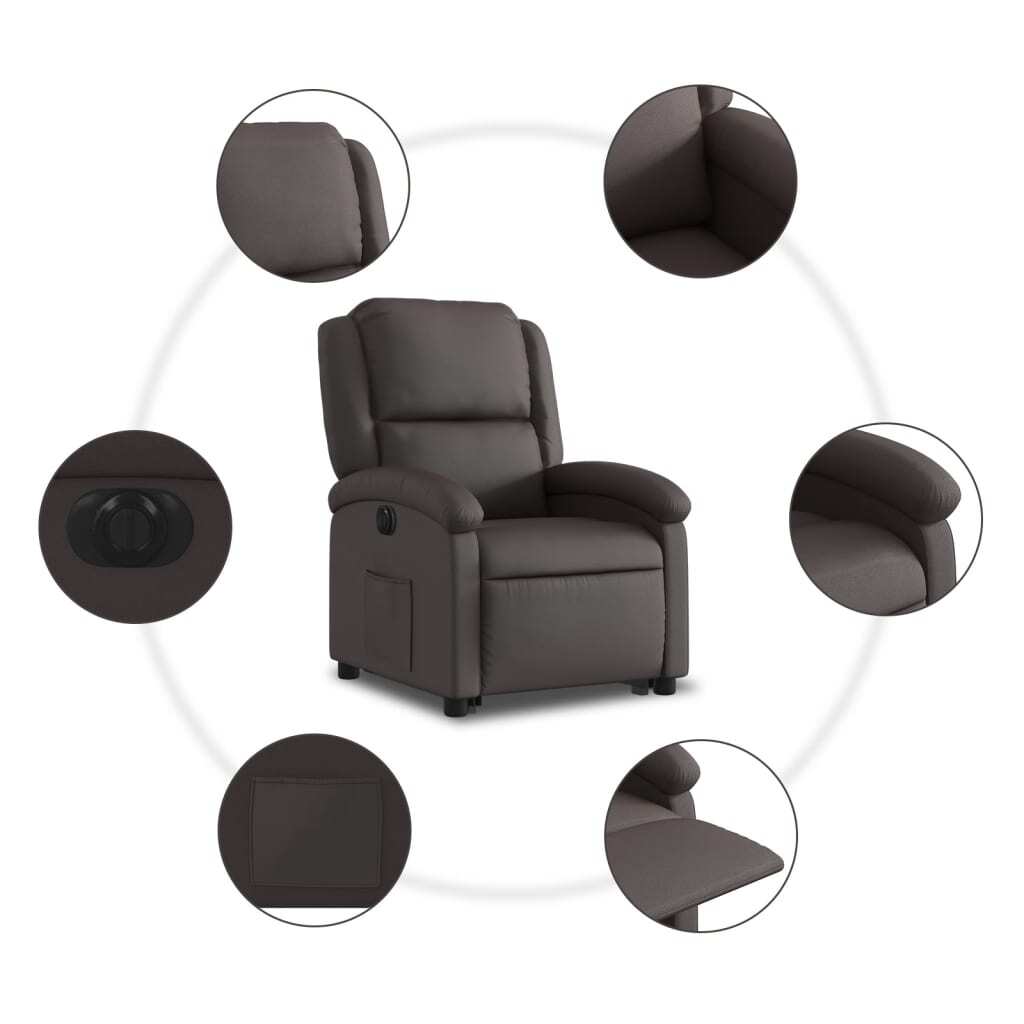 Electric Stand up Recliner Chair Dark Brown Real Leather