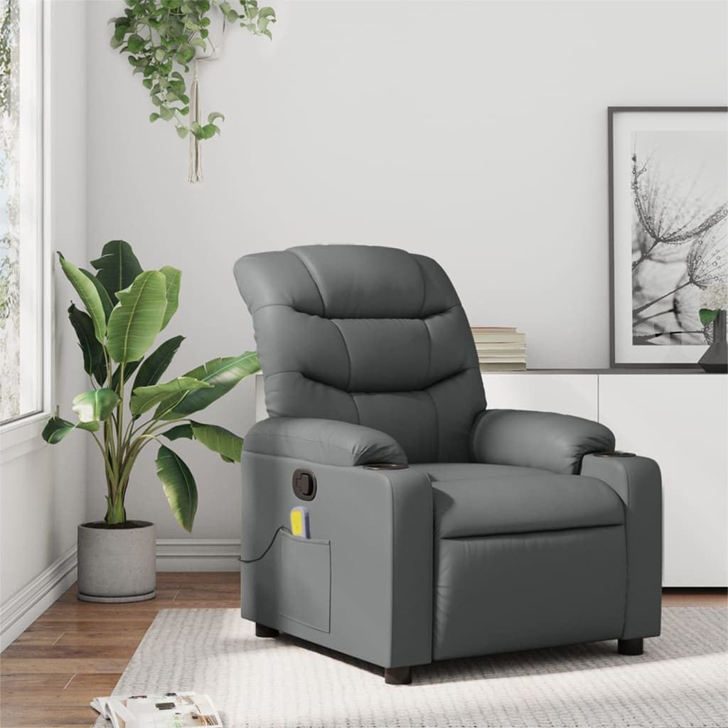 Massage Recliner Chair Grey Faux Leather