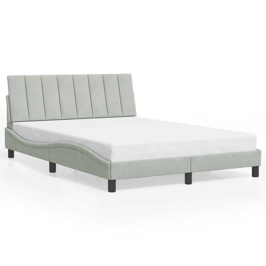 Bed Frame without Mattress "Hanko" Light Gray 53.9"x74.8" Velvet