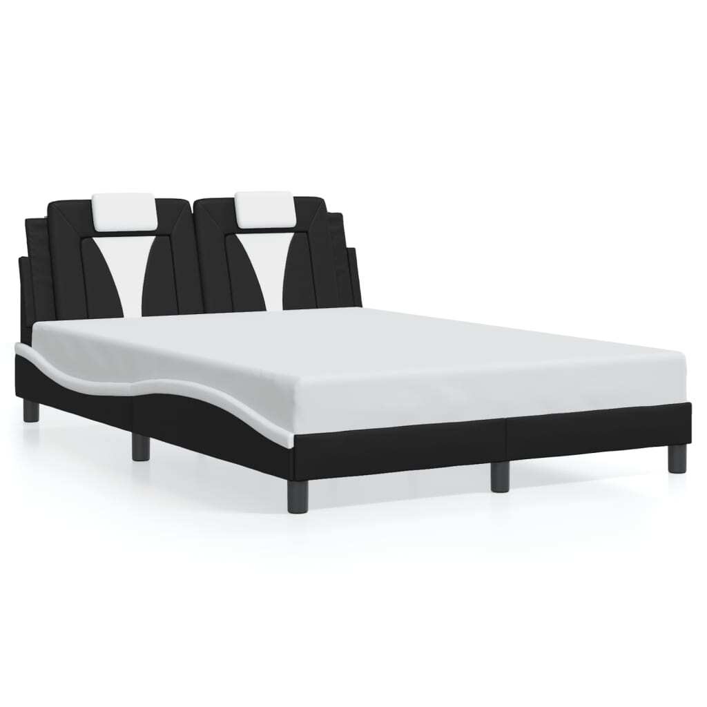 Bed Frame "Viana" without Mattress Black and White 53.9"x74.8" Faux Leather
