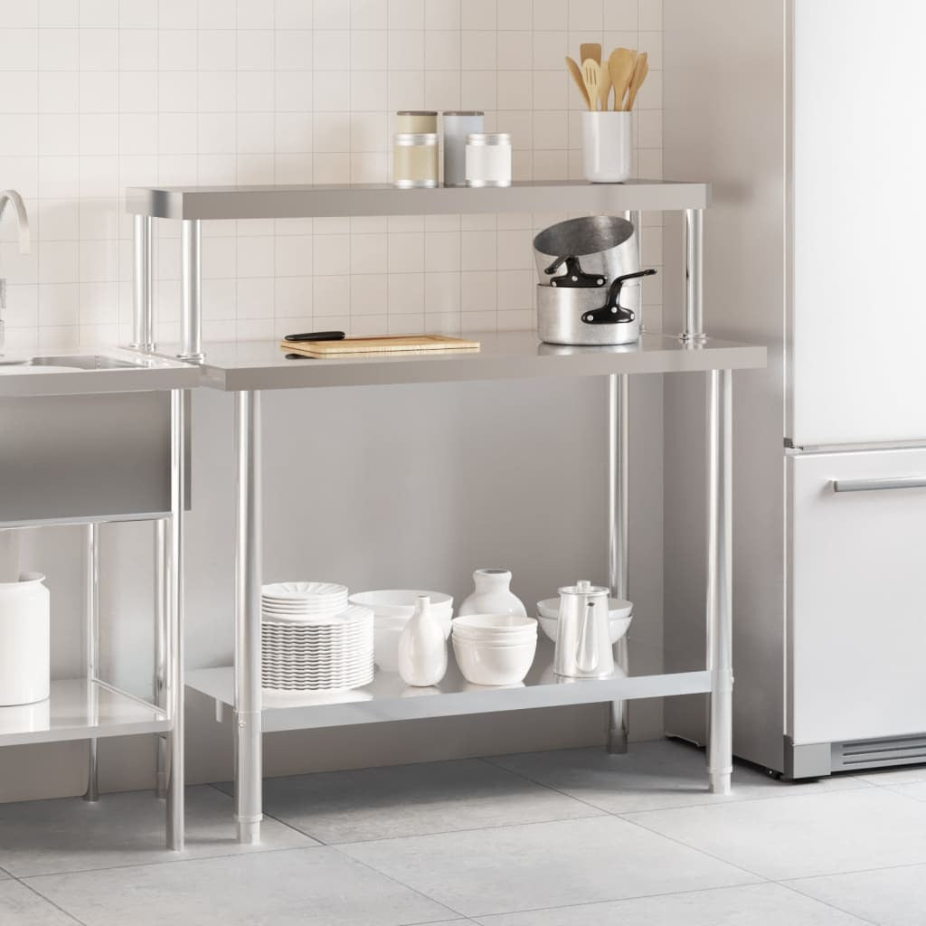 Kitchen Work Table with Overshelf 43.3"x21.7"x47.2" Stainless Steel