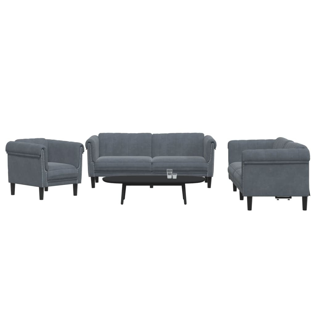 3 Piece Sofa Set Dark Gray Velvet