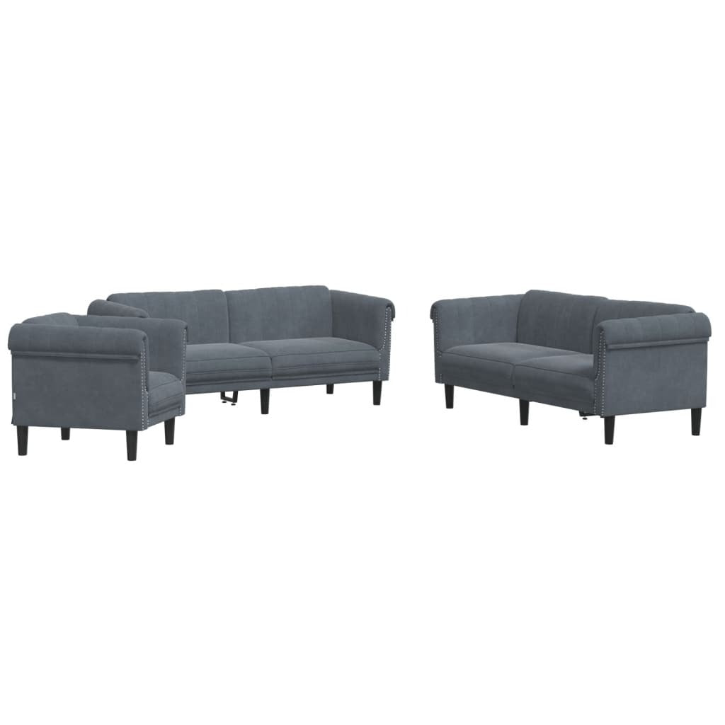3 Piece Sofa Set Dark Gray Velvet