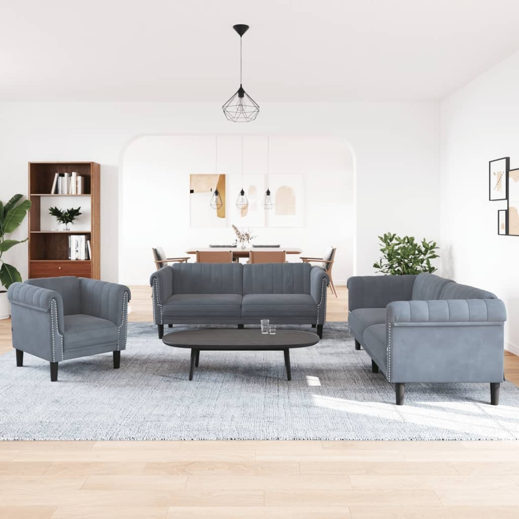 3 Piece Sofa Set Dark Gray Velvet