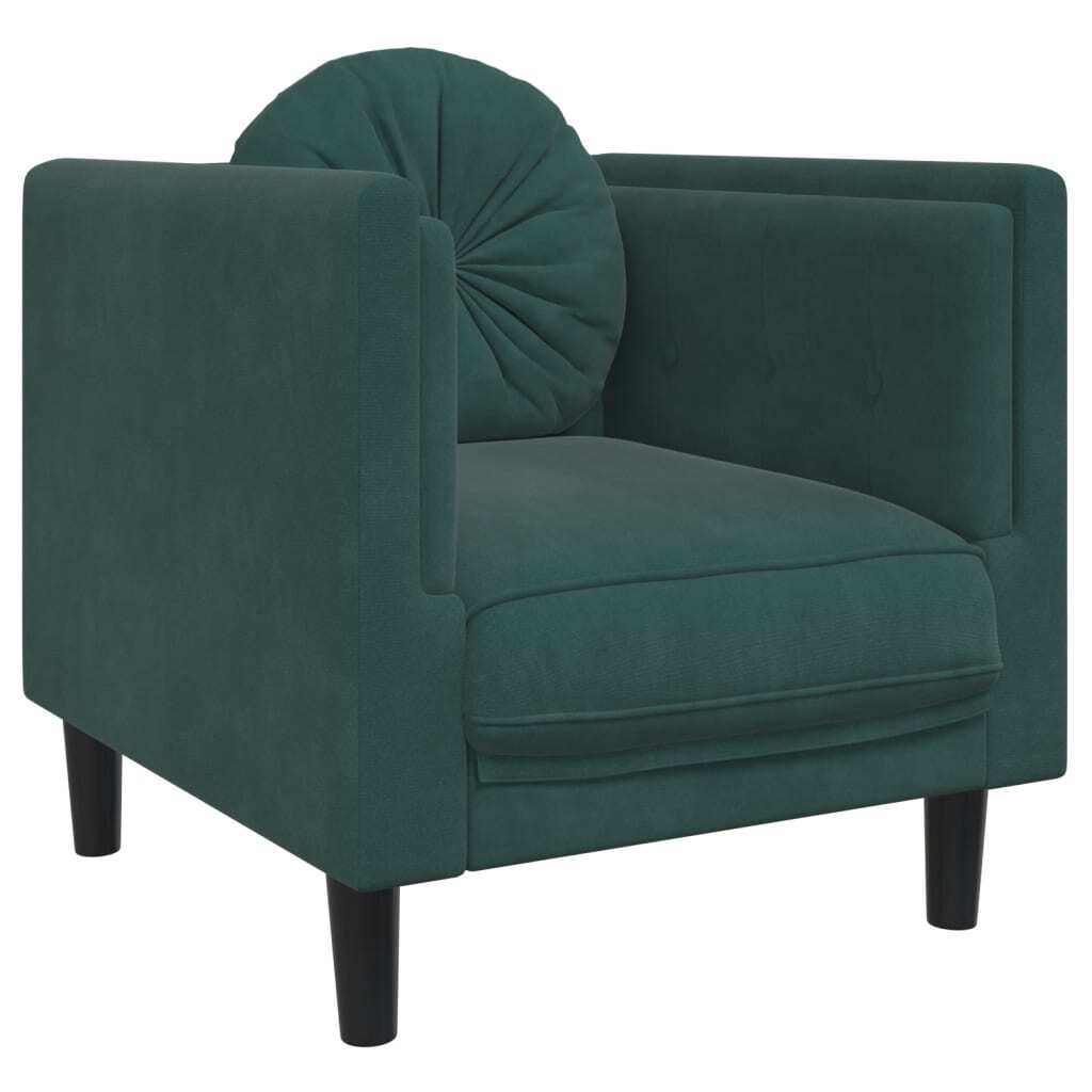 3 Piece Sofa Set with Pillows Dark Green Velvet