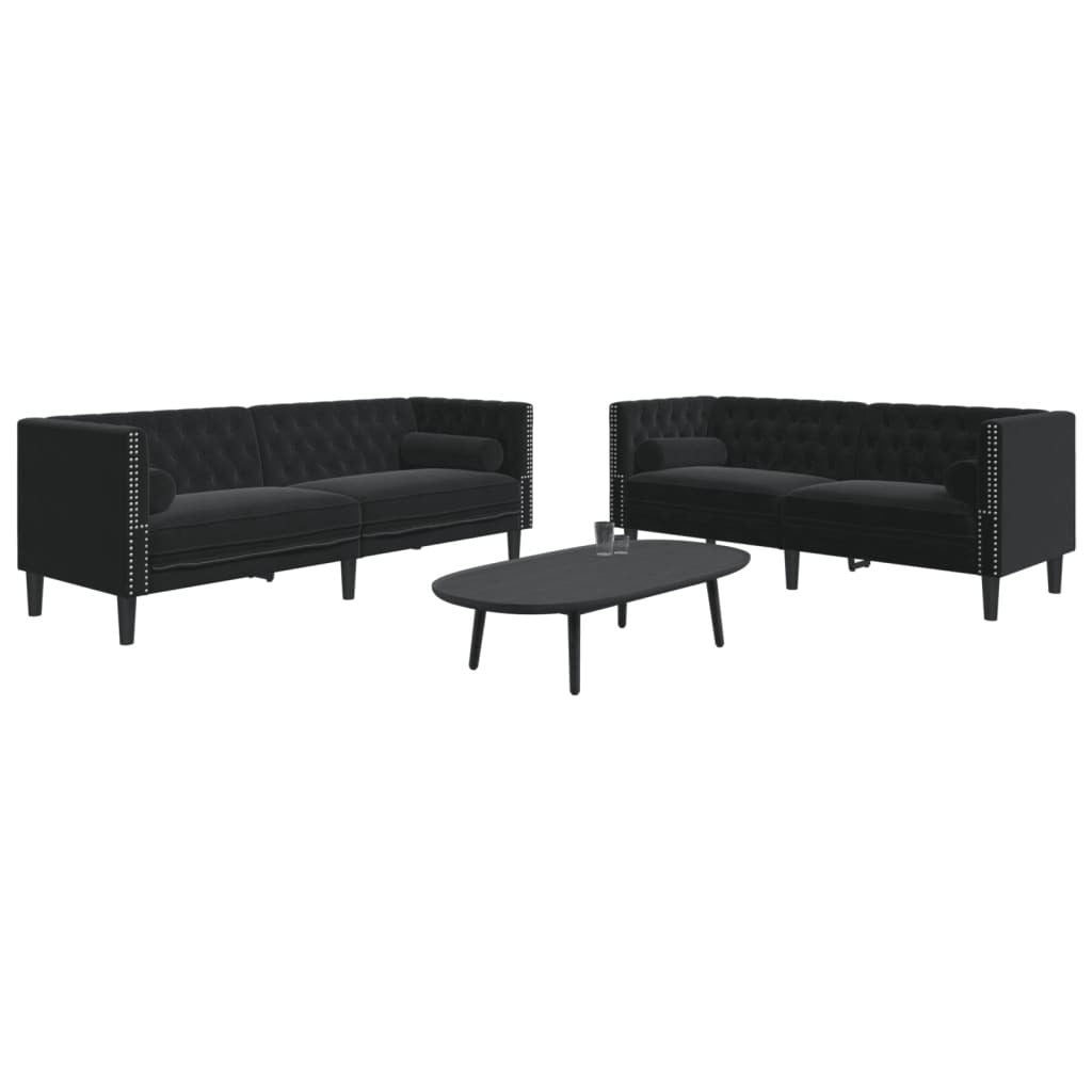2 Piece Chesterfield Sofa Set with Bolsters Black Velvet