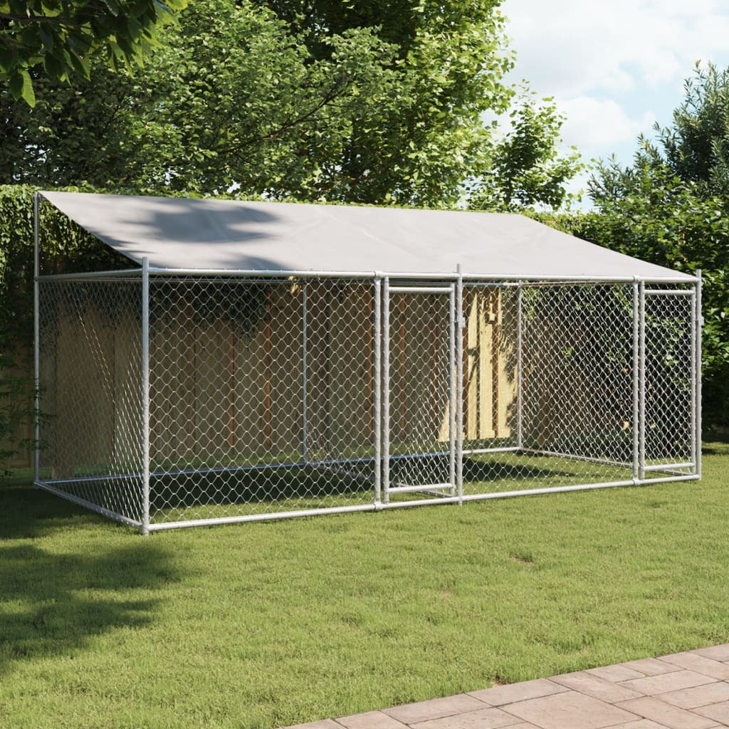 Dog Cage with Roof and Doors Gray 13.1'x6.6'x6.6'Galvanized Steel