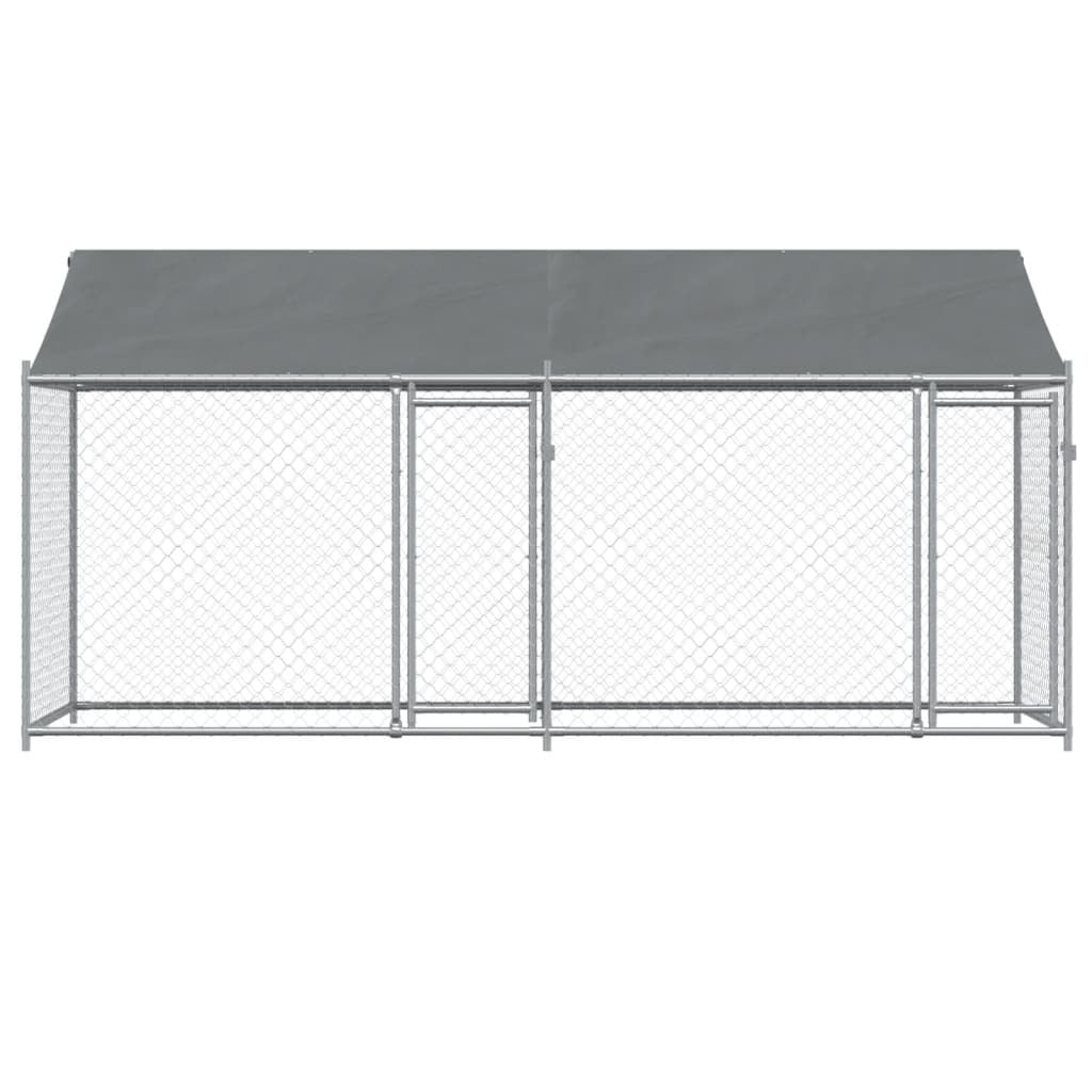 Dog Cage with Roof and Doors Gray 13.1'x6.6'x6.6'Galvanized Steel