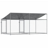 Dog Cage with Roof and Doors Gray 13.1'x6.6'x6.6'Galvanized Steel