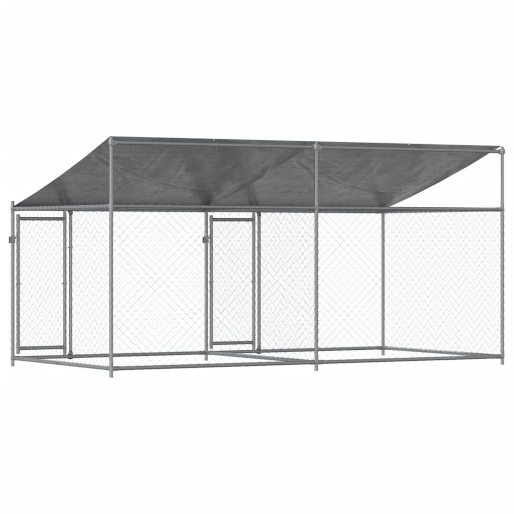 Dog Cage with Roof and Doors Gray 13.1'x6.6'x6.6'Galvanized Steel