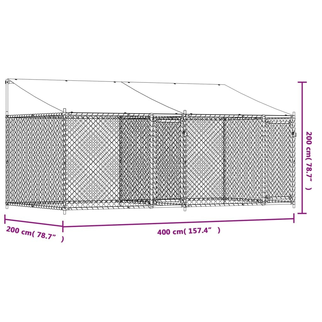 Dog Cage with Roof and Doors Gray 13.1'x6.6'x6.6'Galvanized Steel
