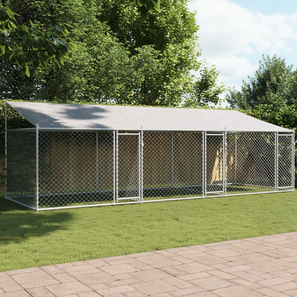 Dog Cage with Roof and Doors Gray 19.7'x6.6'x6.6'Galvanized Steel