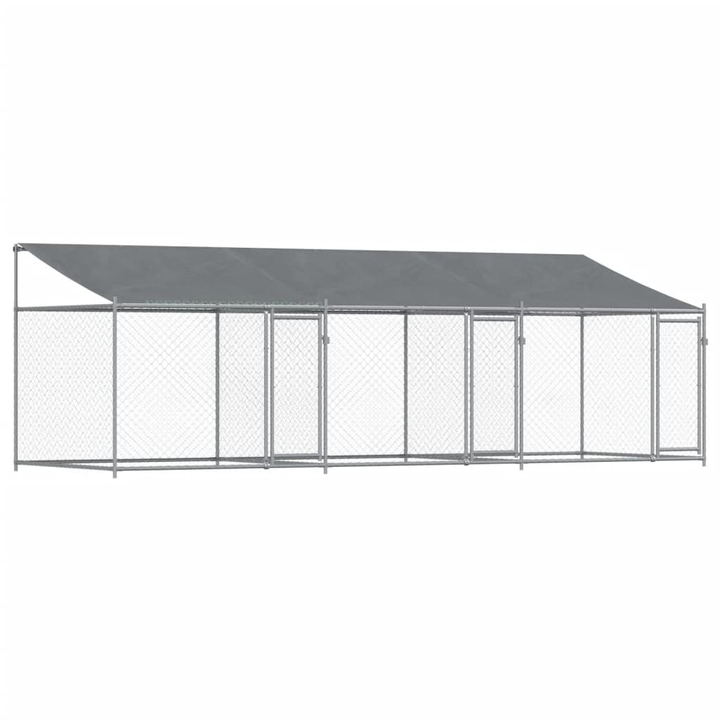 Dog Cage with Roof and Doors Gray 19.7'x6.6'x6.6'Galvanized Steel