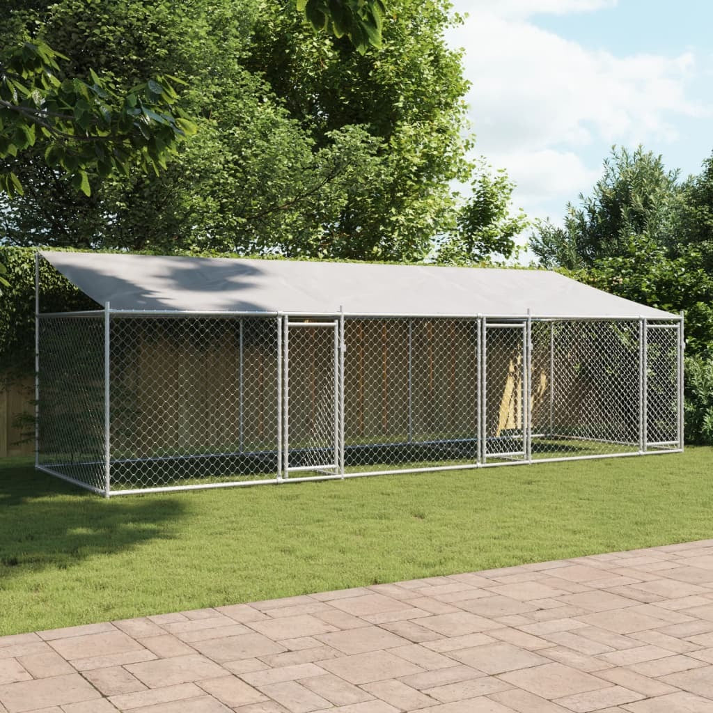 Dog Cage with Roof and Doors Gray 19.7'x6.6'x6.6'Galvanized Steel