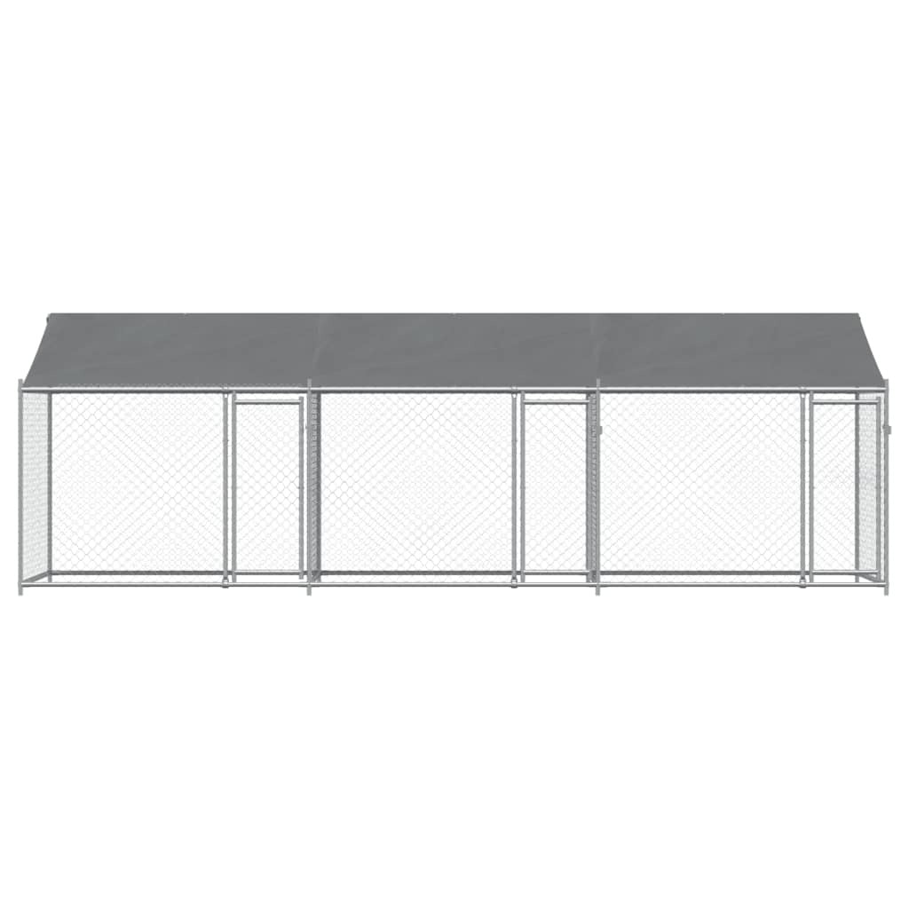 Dog Cage with Roof and Doors Gray 19.7'x6.6'x6.6'Galvanized Steel