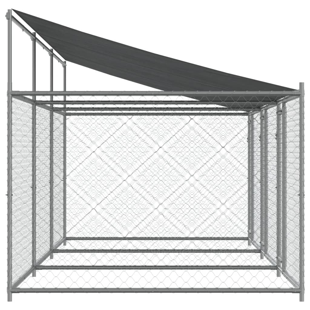 Dog Cage with Roof and Doors Gray 19.7'x6.6'x6.6'Galvanized Steel