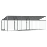 Dog Cage with Roof and Doors Gray 19.7'x6.6'x6.6'Galvanized Steel