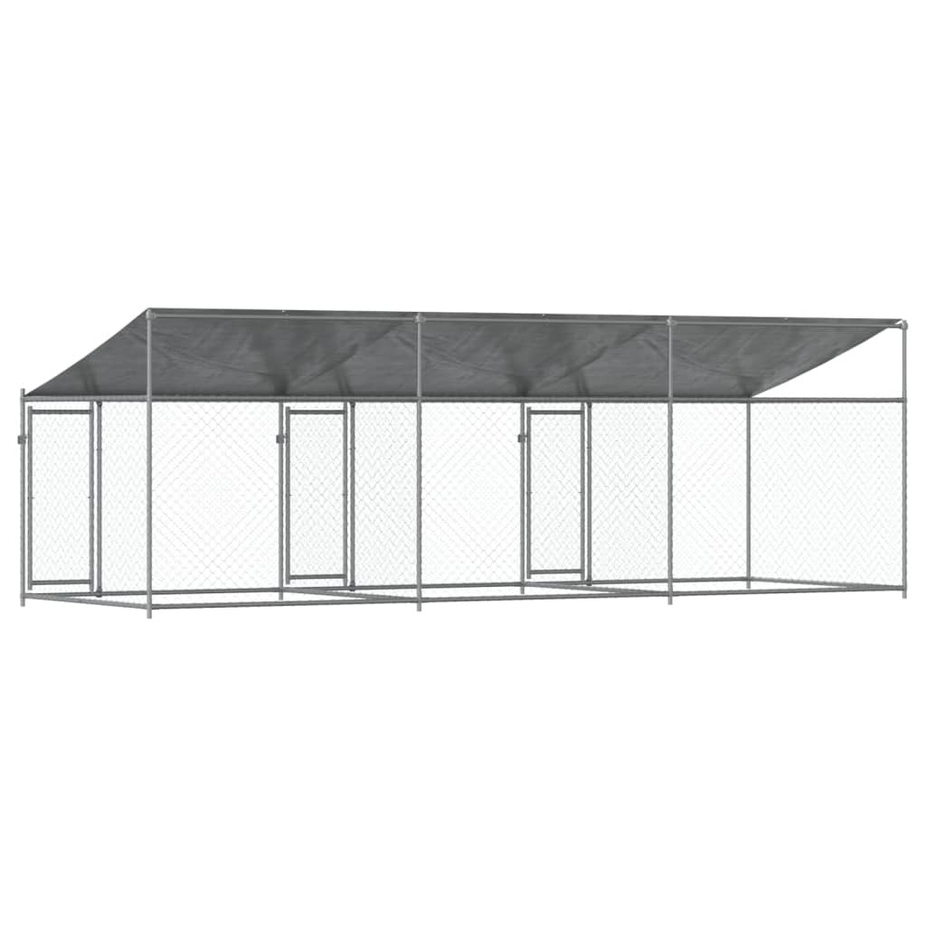 Dog Cage with Roof and Doors Gray 19.7'x6.6'x6.6'Galvanized Steel