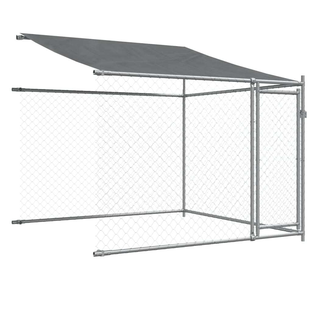 Dog Cage with Roof and Doors Gray 19.7'x6.6'x6.6'Galvanized Steel