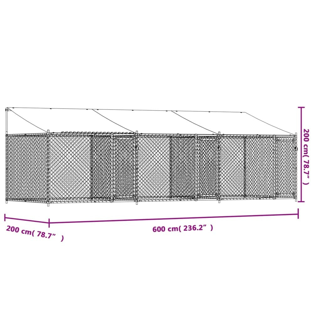 Dog Cage with Roof and Doors Gray 19.7'x6.6'x6.6'Galvanized Steel