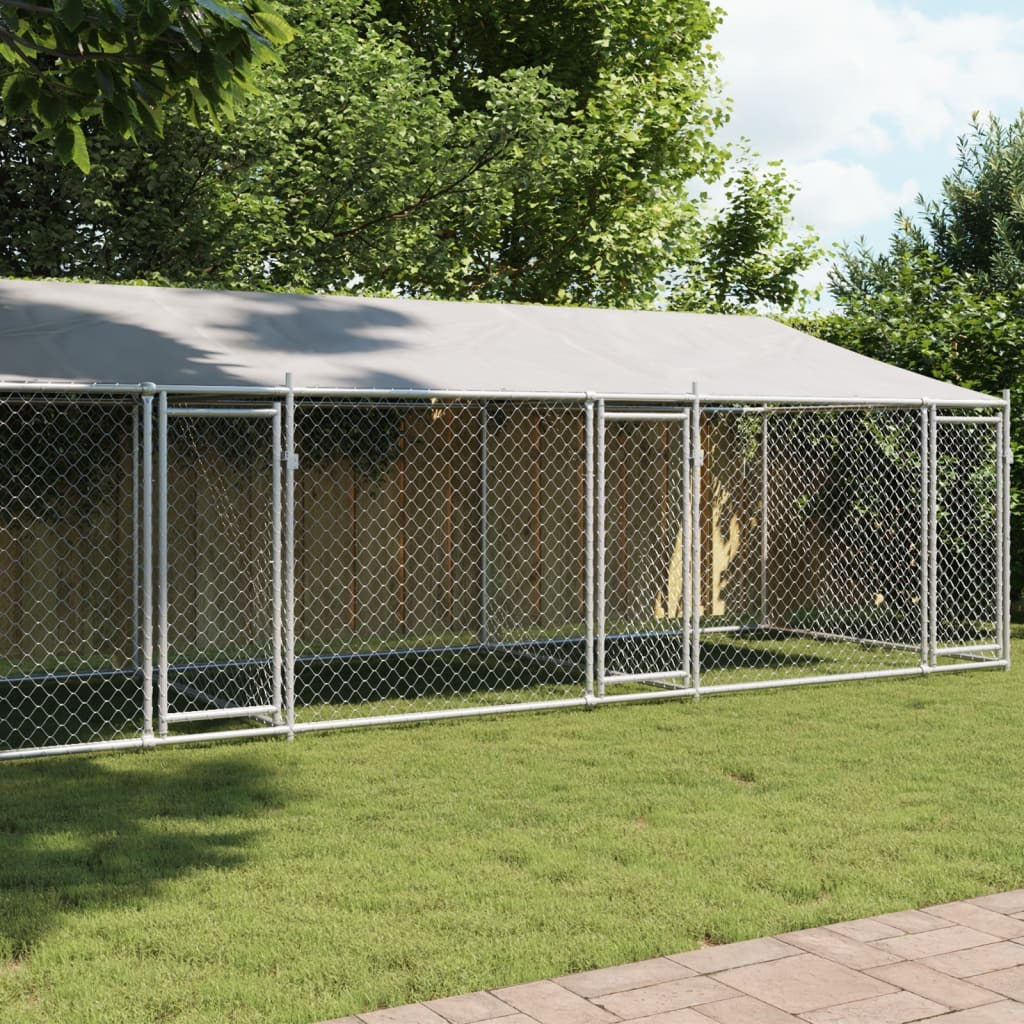 Dog Cage with Roof and Doors Gray 26.2'x6.6'x6.6'Galvanized Steel