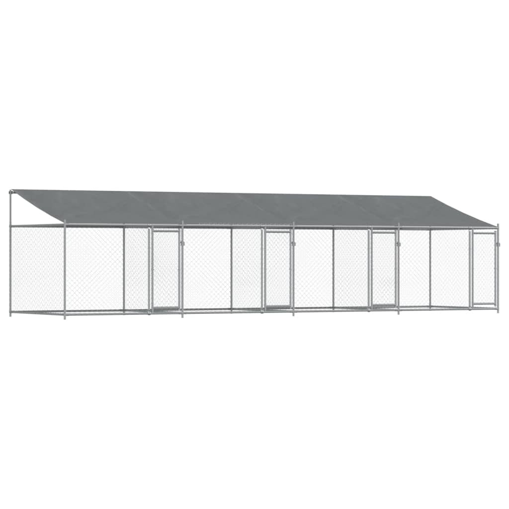 Dog Cage with Roof and Doors Gray 26.2'x6.6'x6.6'Galvanized Steel