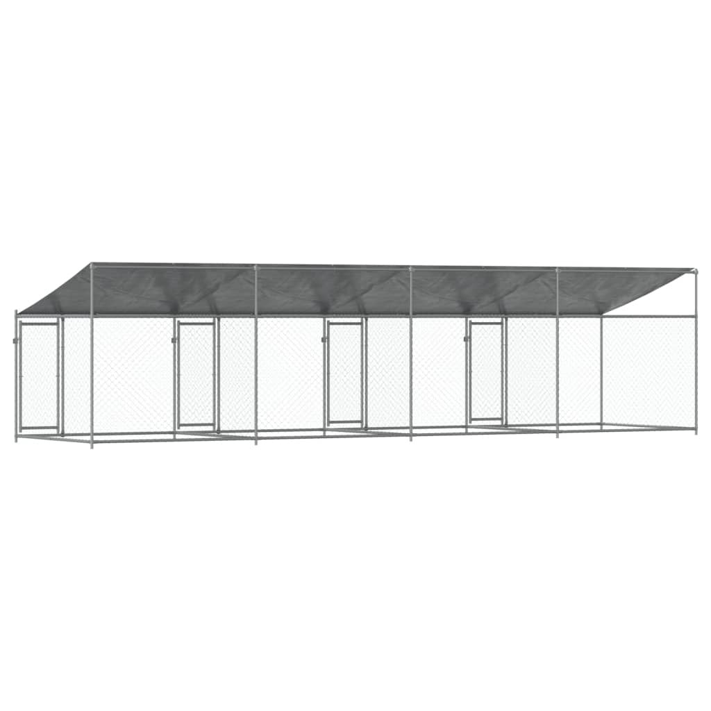 Dog Cage with Roof and Doors Gray 26.2'x6.6'x6.6'Galvanized Steel