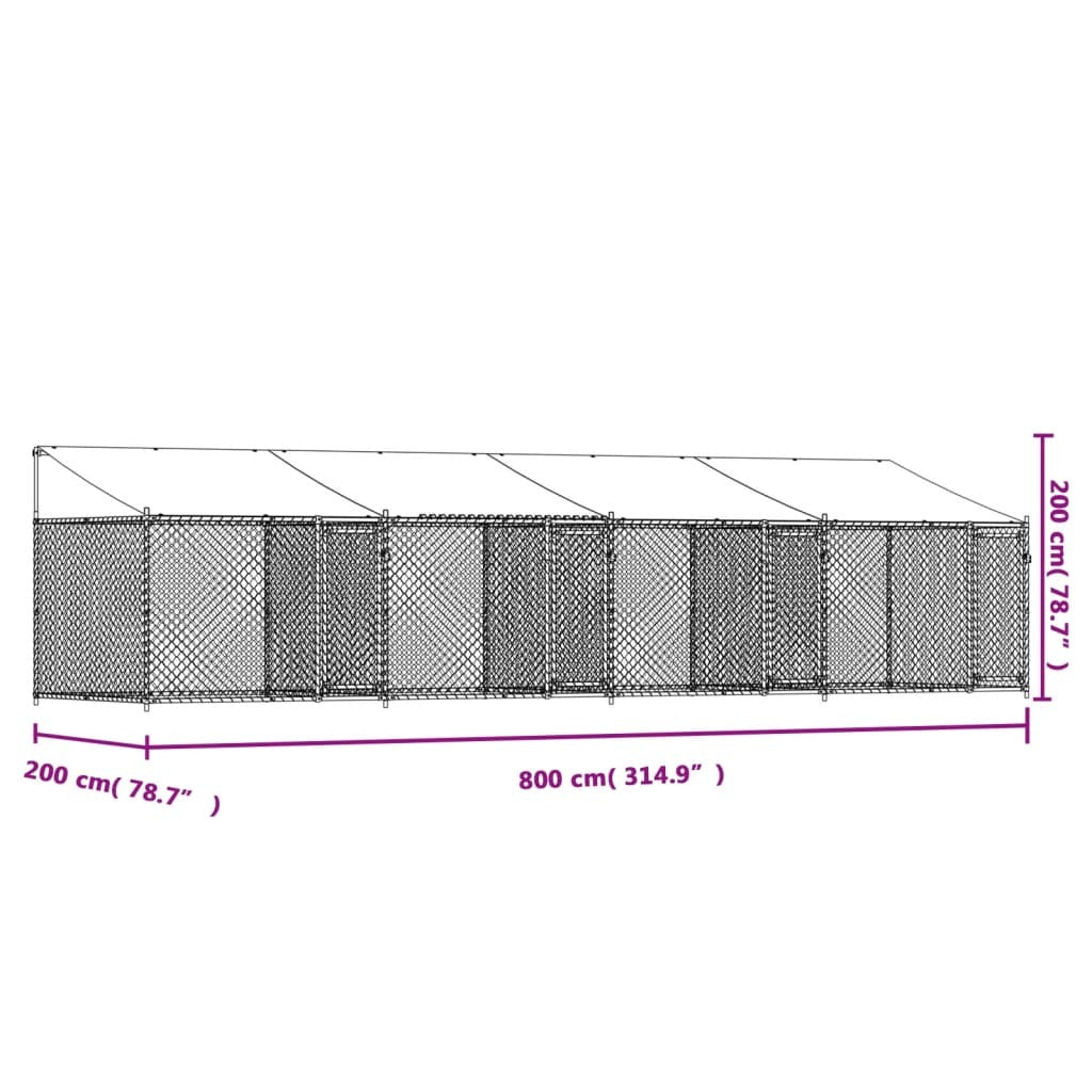 Dog Cage with Roof and Doors Gray 26.2'x6.6'x6.6'Galvanized Steel