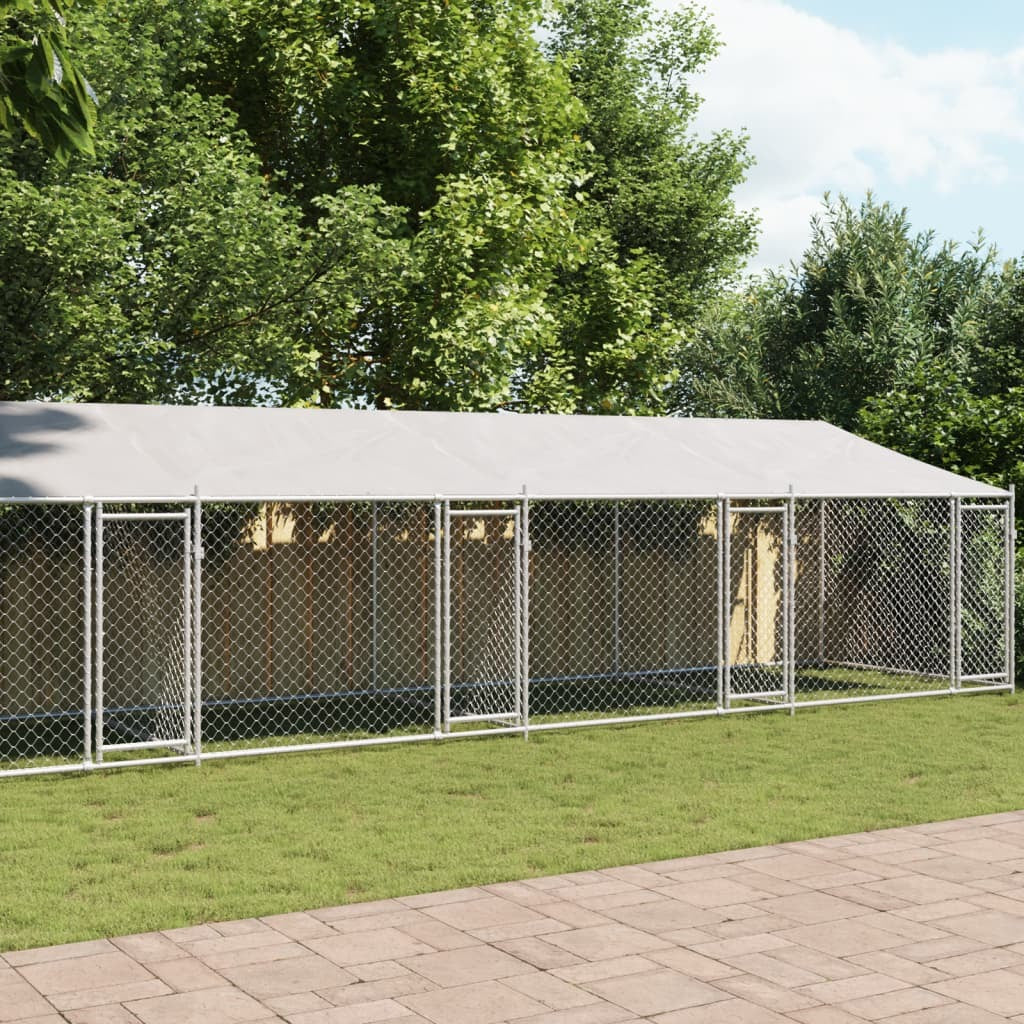 Dog Cage with Roof and Doors Gray 32.8'x6.6'x6.6'Galvanized Steel