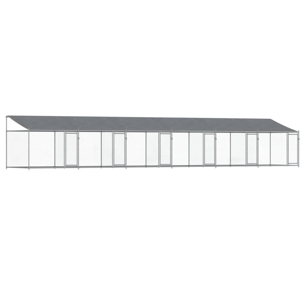 Dog Cage with Roof and Doors Gray 39.4'x6.6'x6.6'Galvanized Steel