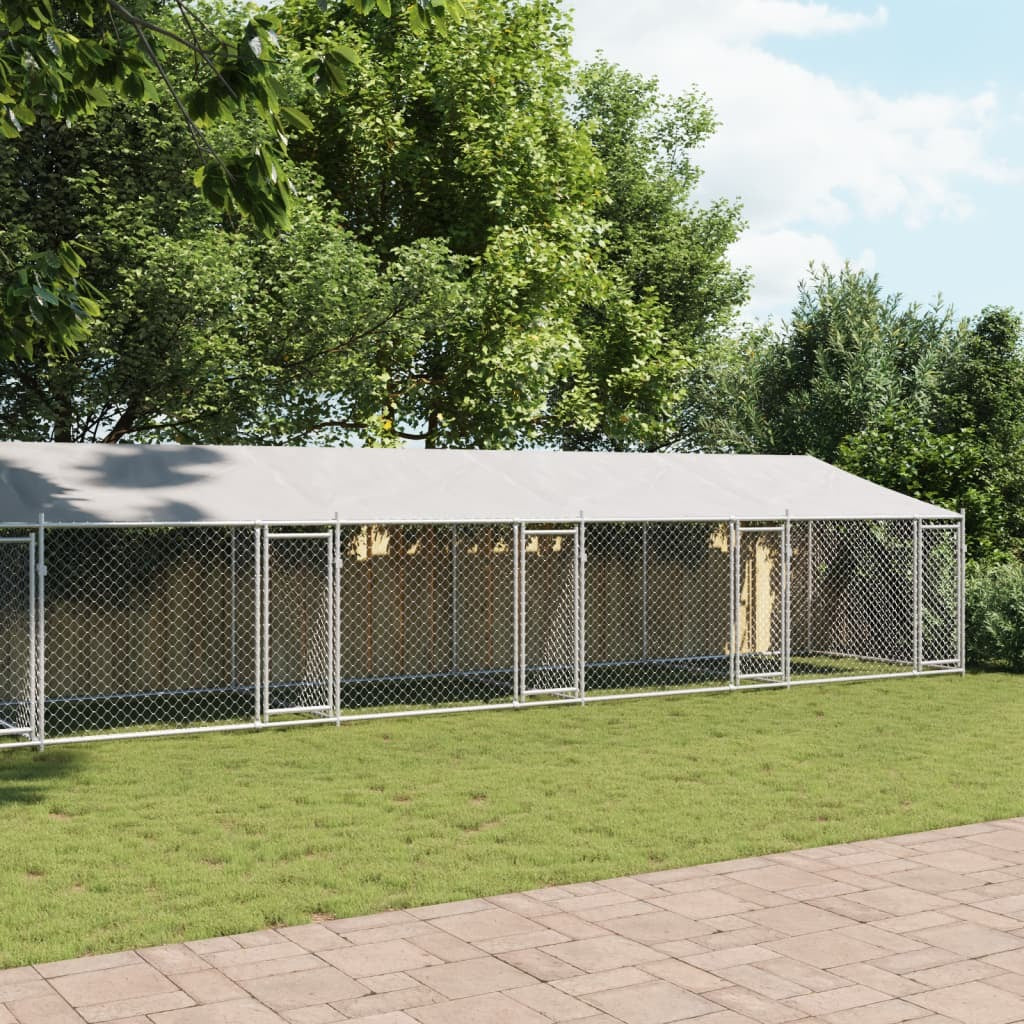 Dog Cage with Roof and Doors Gray 39.4'x6.6'x6.6'Galvanized Steel
