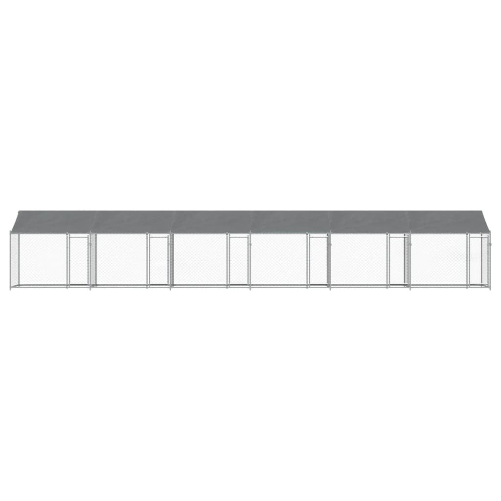 Dog Cage with Roof and Doors Gray 39.4'x6.6'x6.6'Galvanized Steel