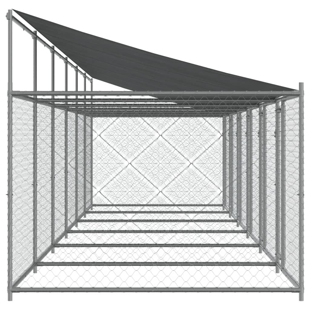 Dog Cage with Roof and Doors Gray 39.4'x6.6'x6.6'Galvanized Steel