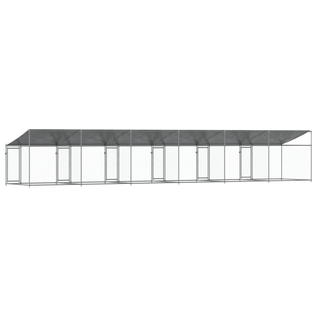 Dog Cage with Roof and Doors Gray 39.4'x6.6'x6.6'Galvanized Steel