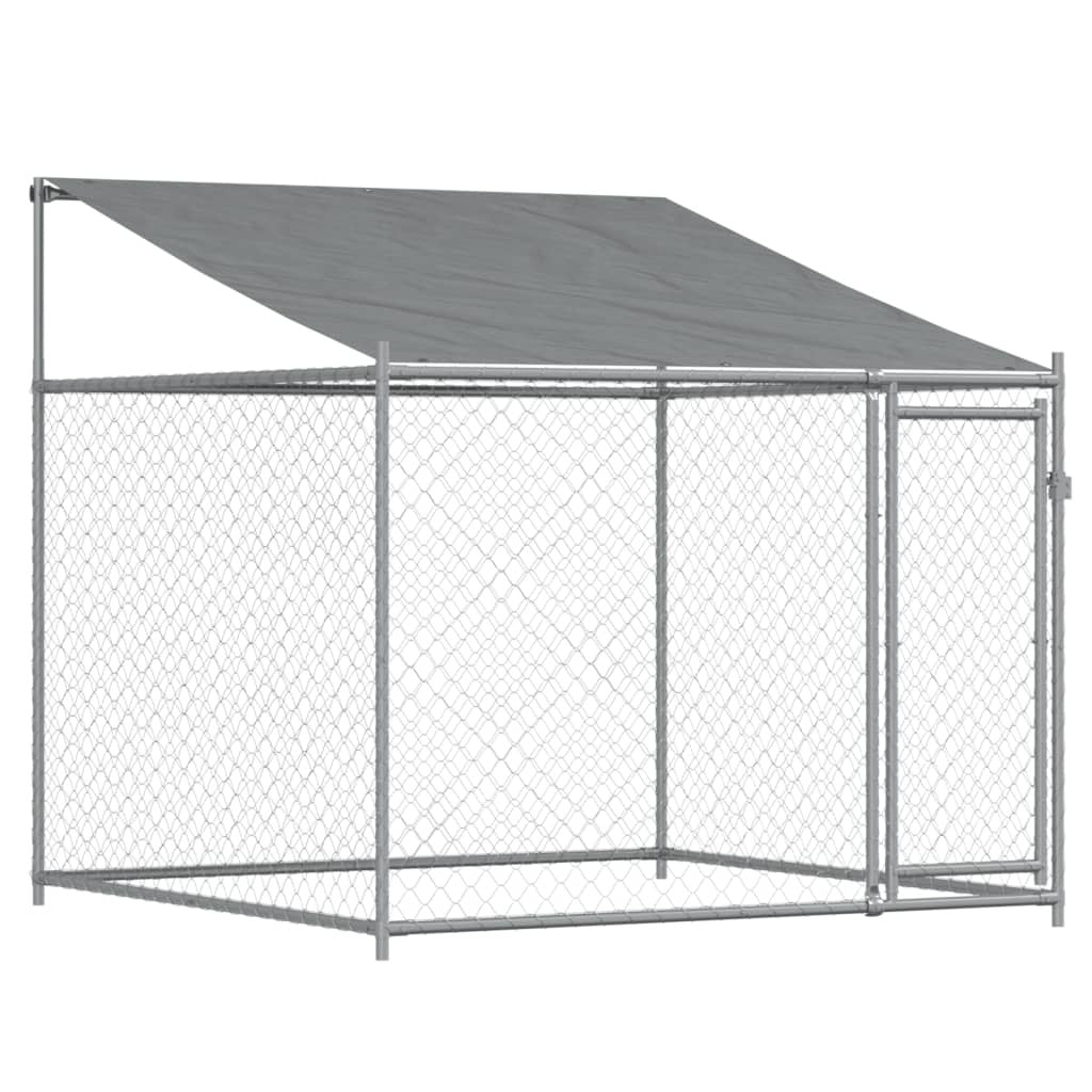 Dog Cage with Roof and Doors Gray 39.4'x6.6'x6.6'Galvanized Steel