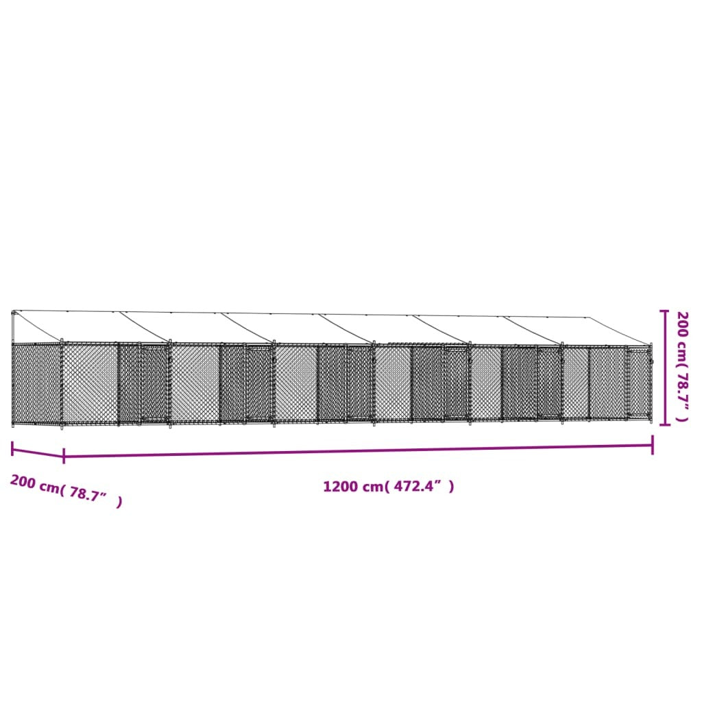 Dog Cage with Roof and Doors Gray 39.4'x6.6'x6.6'Galvanized Steel