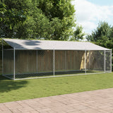 Dog Cage with Roof and Door Gray 19.7'x6.6'x6.6'Galvanized Steel